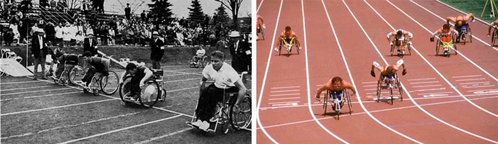 Prueba de atletismo en silla de ruedas en los Juegos Paralímpicos de Tokio 1964. en los Juegos Paralímpicos de Tokio 1964 y Barcelona 1992.