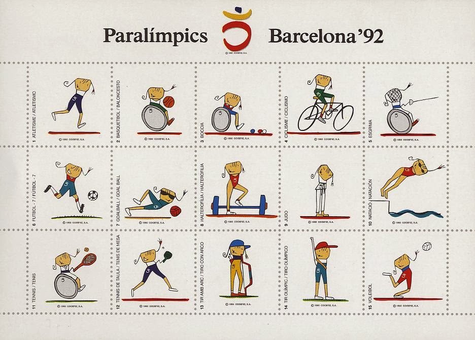 Mascota Petra en sellos de los Juegos Paralímpicos de Barcelona 1992. 